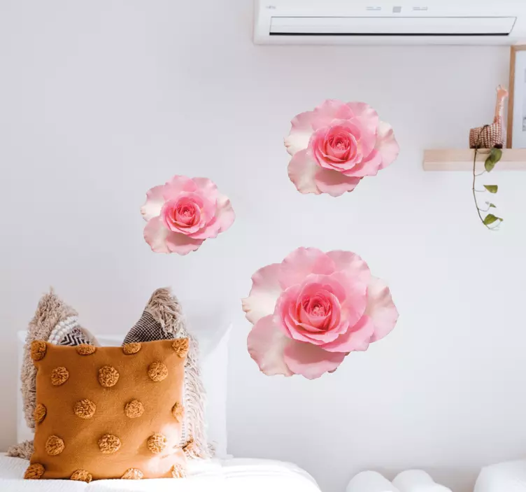 Pink rose blossom flower wall sticker - TenStickers