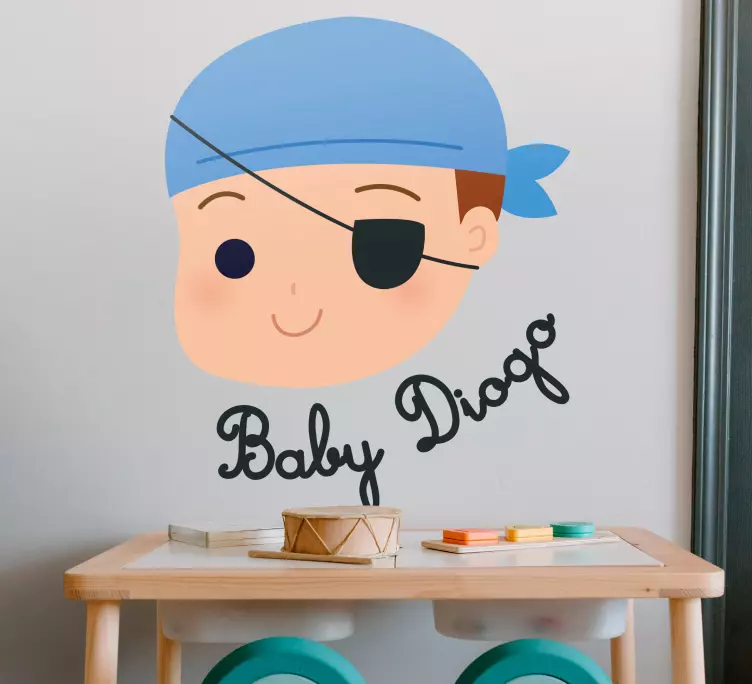 Pirate baby with name sticker illustration - TenStickers