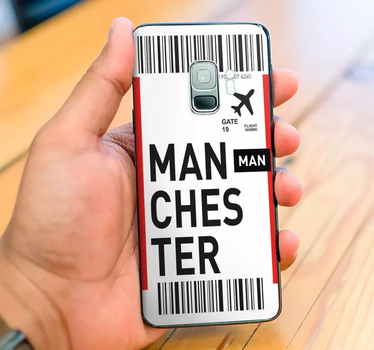 Plane ticket to Manchester Samsung sticker - TenStickers