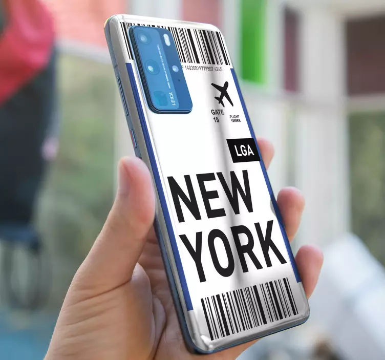 Plane ticket to New York huawei sticker - TenStickers