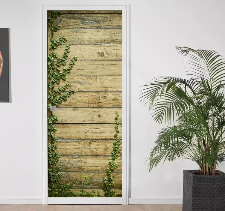 Plant on the wood door sticker - TenStickers