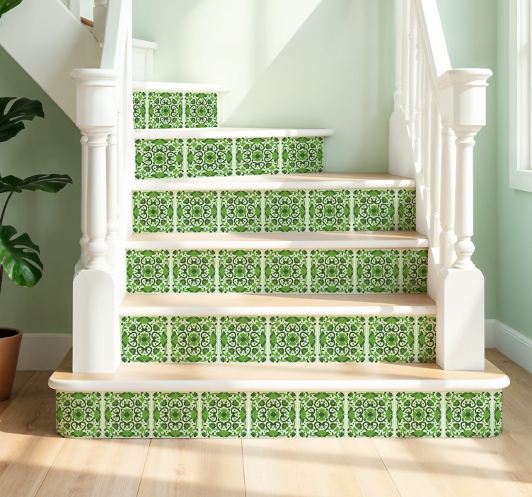 Portuguese tiles green stair riser sticker - TenStickers