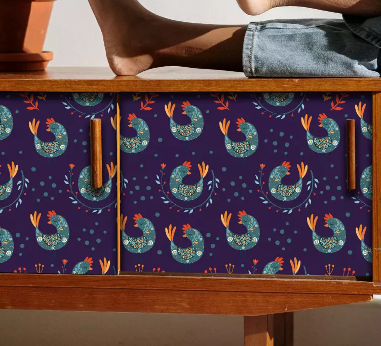 Purple chickens and flowers  furniture sticker - TenStickers