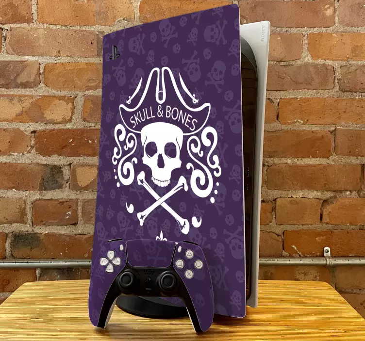 Purple skull and bones  PS5 sticker - TenStickers