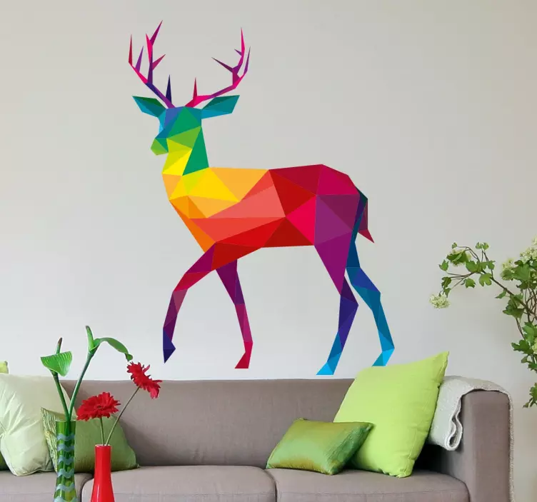 Rainbow Geometric Stag Wall Sticker - TenStickers