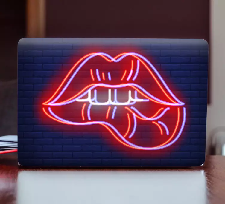 Red lips biting laptop skins - TenStickers