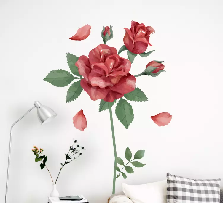 Red rose flower wall sticker - TenStickers
