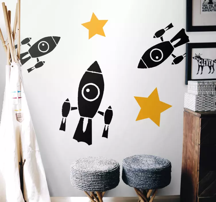 Rocket stars composition space sticker - TenStickers