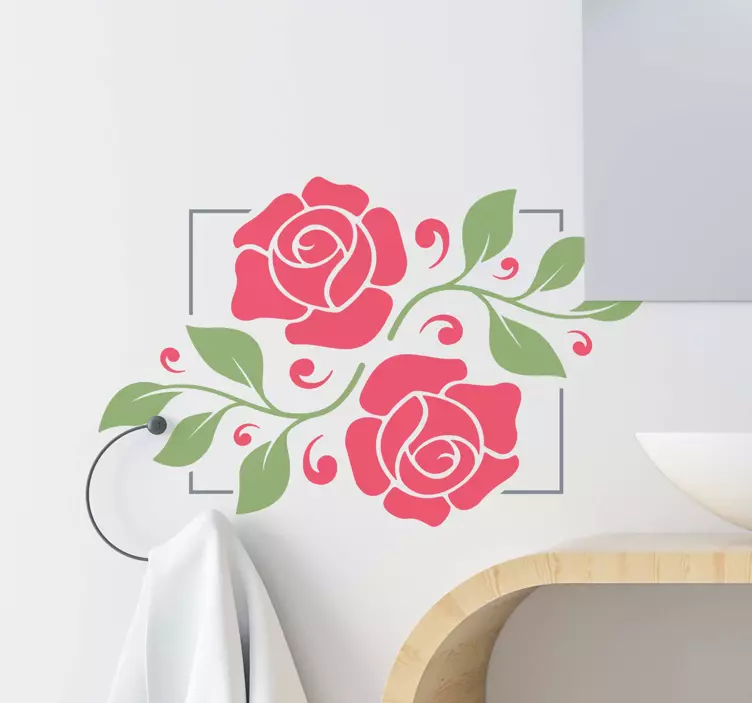 Romantic flowers frame mirror sticker - TenStickers