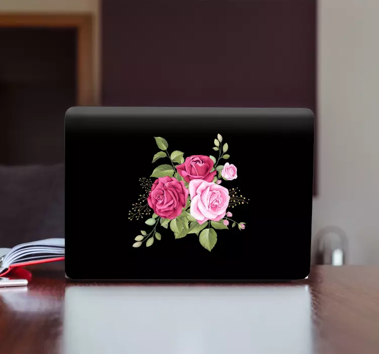 Roses on black background laptop skin - TenStickers