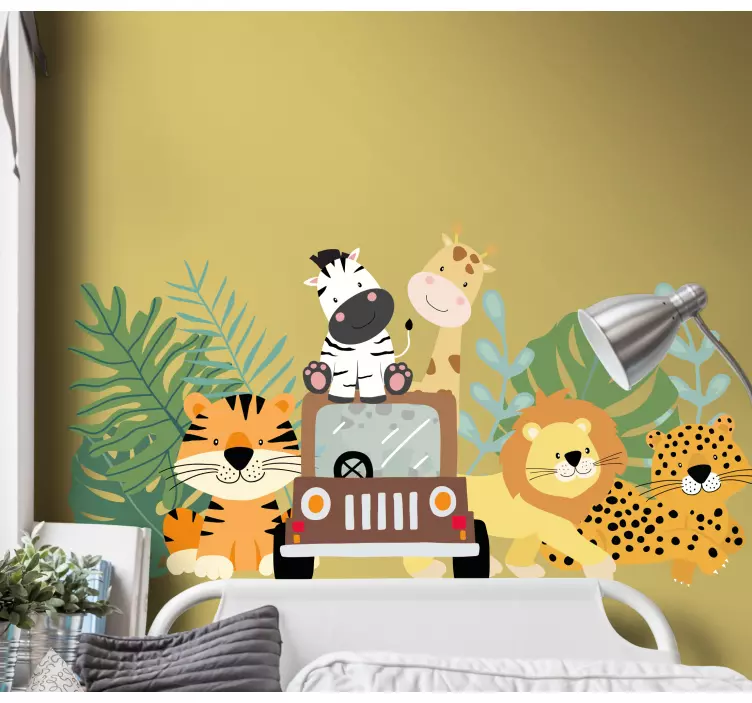 Safari animals with zebra lion, giraffe decal - TenStickers