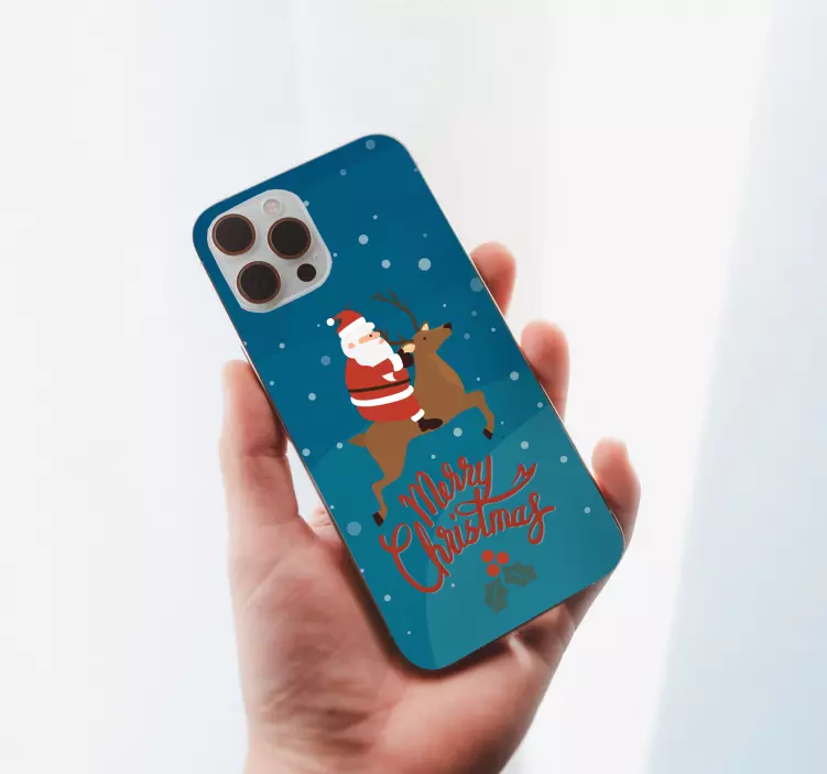 Santa claus with reindeer design iPhone decal - TenStickers