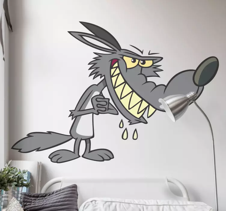 Scary wolf cartoon rubbing hands  animal decal - TenStickers