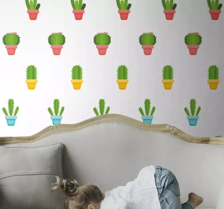 Set of cactus in pots plant wall sticker - TenStickers