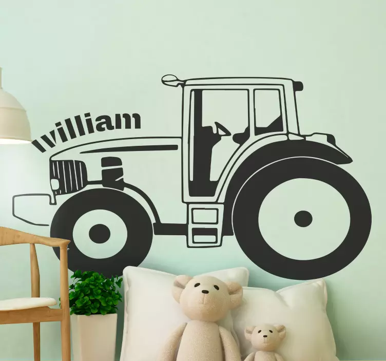 Silhouette tractor with custom name toy sticker - TenStickers