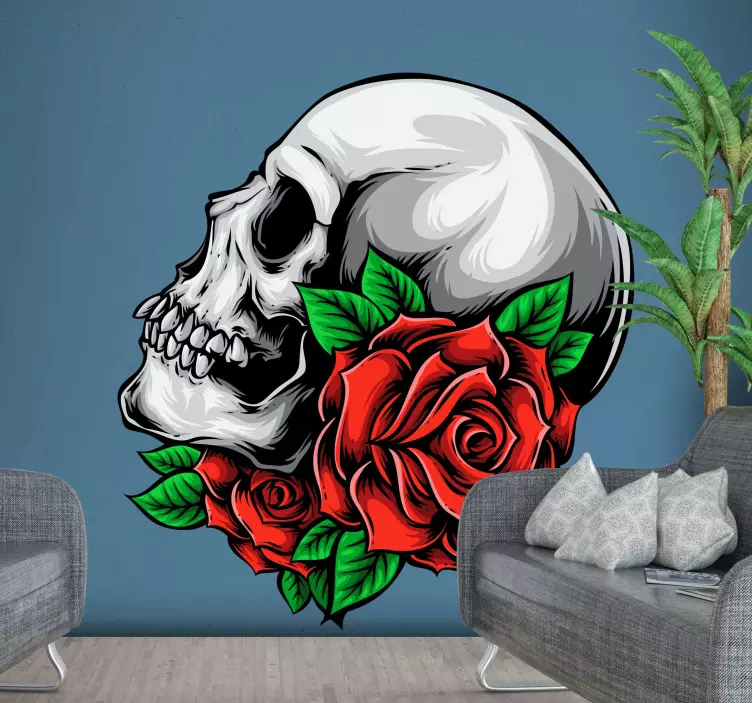 Skull and flowers halloween decal - TenStickers