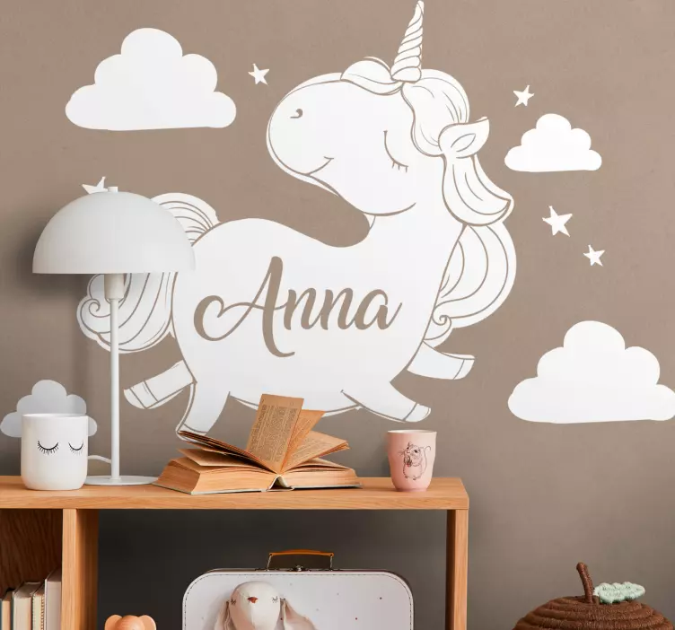 Sleeping  unicorn with name  fairy tale sticker - TenStickers