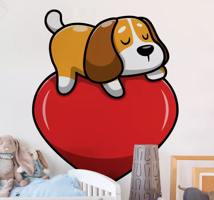 Sleeping Puppy Heart cat sticker - TenStickers