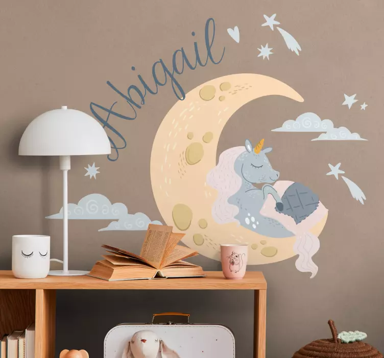 Sleeping Unicorn Moon kid's sticker - TenStickers
