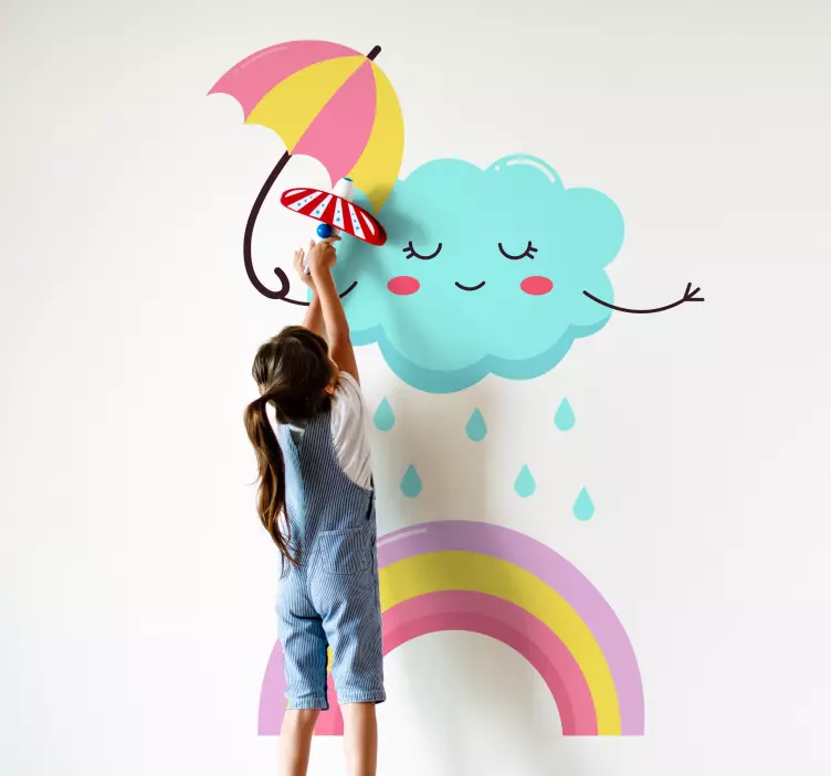 Smiling cloud raining on rainbow sticker - TenStickers