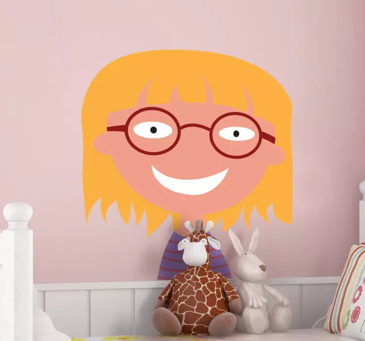 Smiling Girl With Glasses Sticker - TenStickers