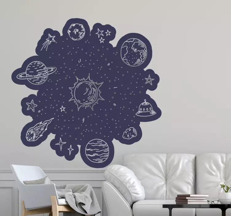Solar system sketches travel stickers - TenStickers