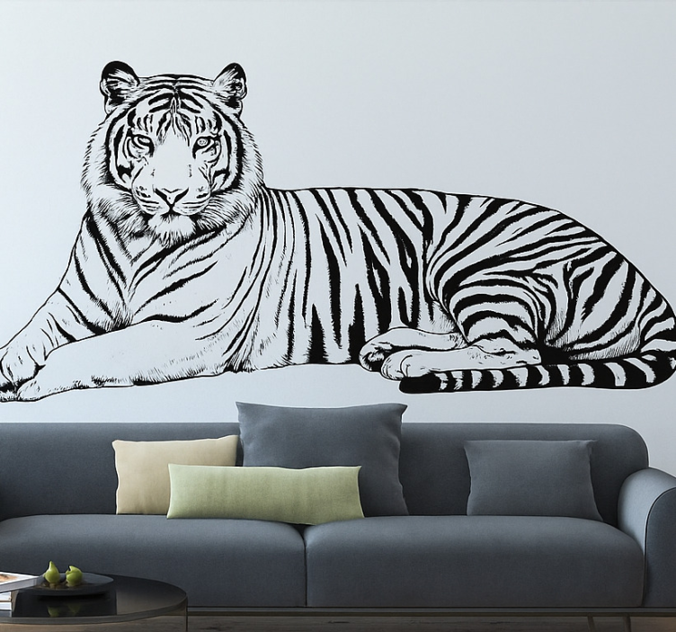Staring tiger living room wall sticker - TenStickers