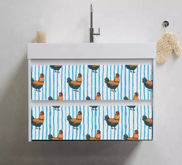 Stripped pattern with chickens furniture decal - TenStickers