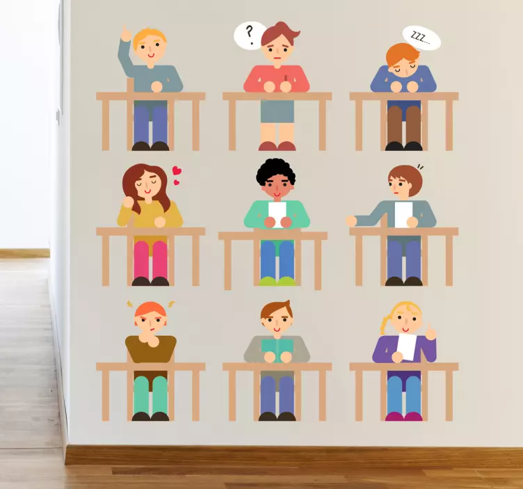 Students at Desks Sticker - TenStickers