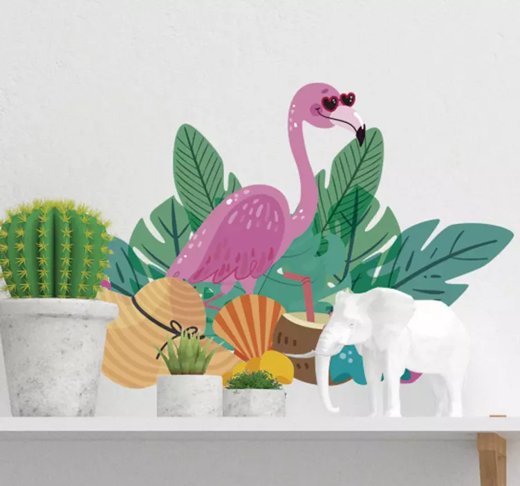 Fantastic summer flamingo plant wall sticker - TenStickers