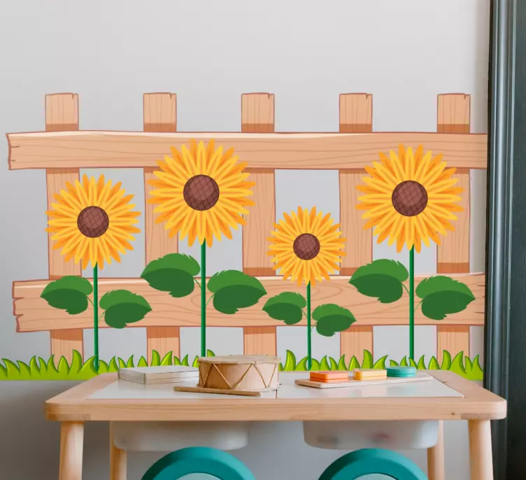 Sunflowers in front of a fence wall sticker - TenStickers