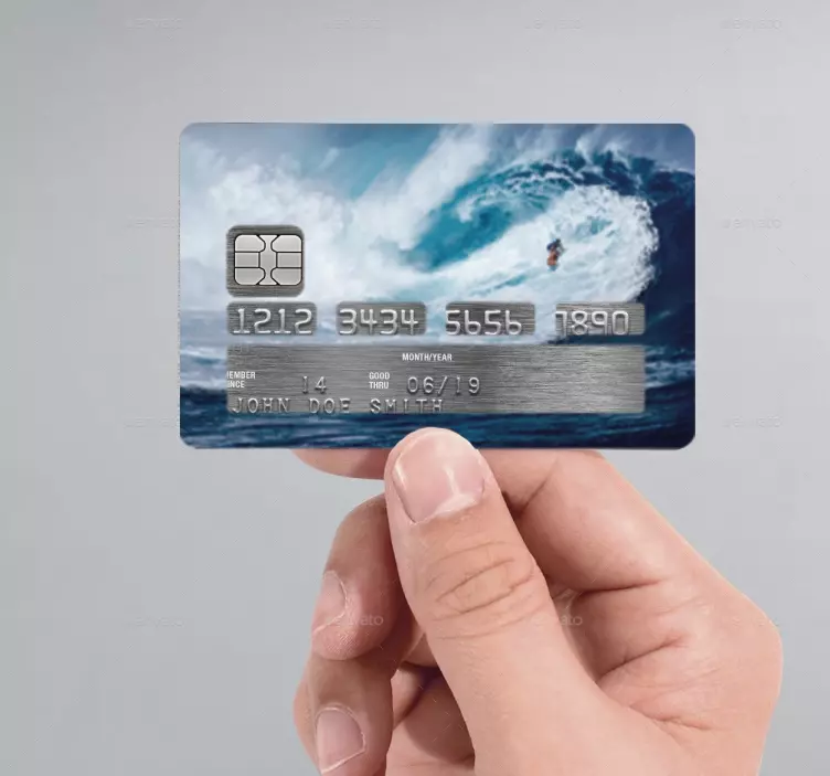 Surfer waves credit card sticker - TenStickers