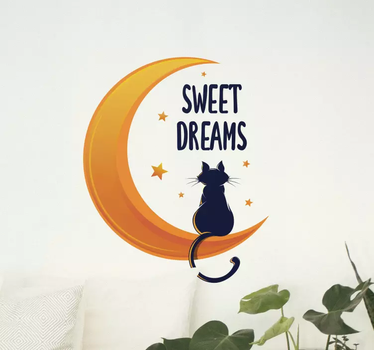 Sweet dreams cat on moon text wall sticker - TenStickers
