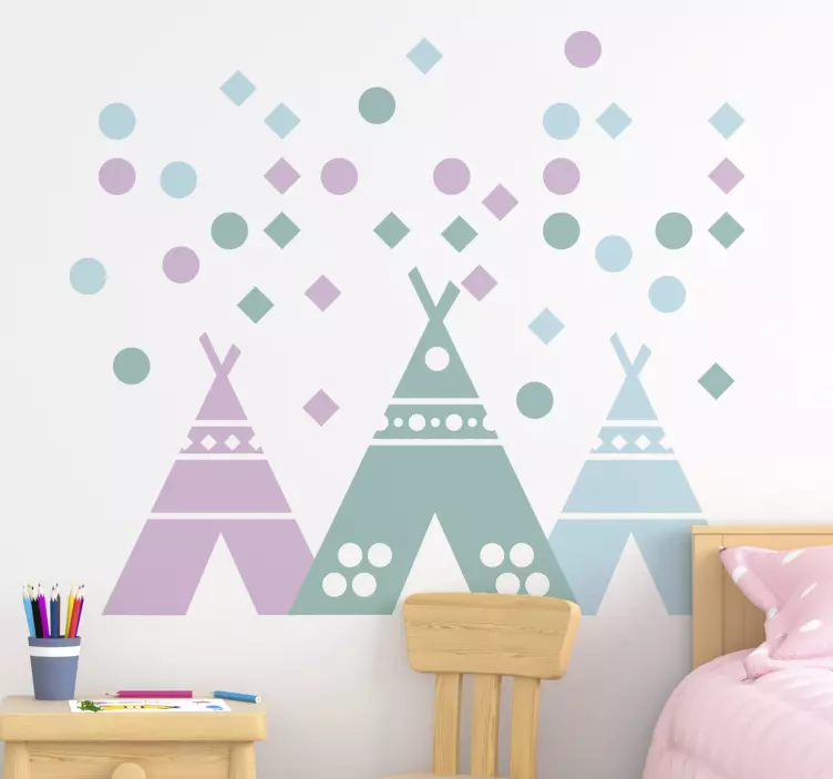 Teepee tent in pastel colours stickers for kid - TenStickers