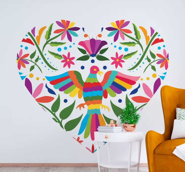 Tenango heart style with bird bird sticker - TenStickers