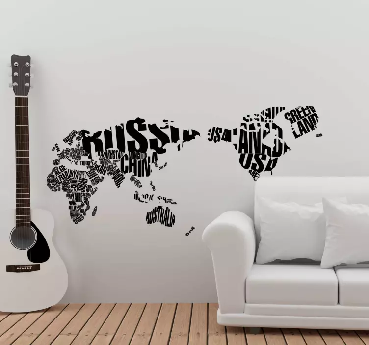 Text world map wall sticker - TenStickers
