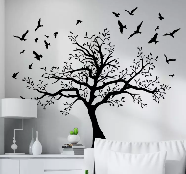 Thick tree with birds tree wall sticker - TenStickers