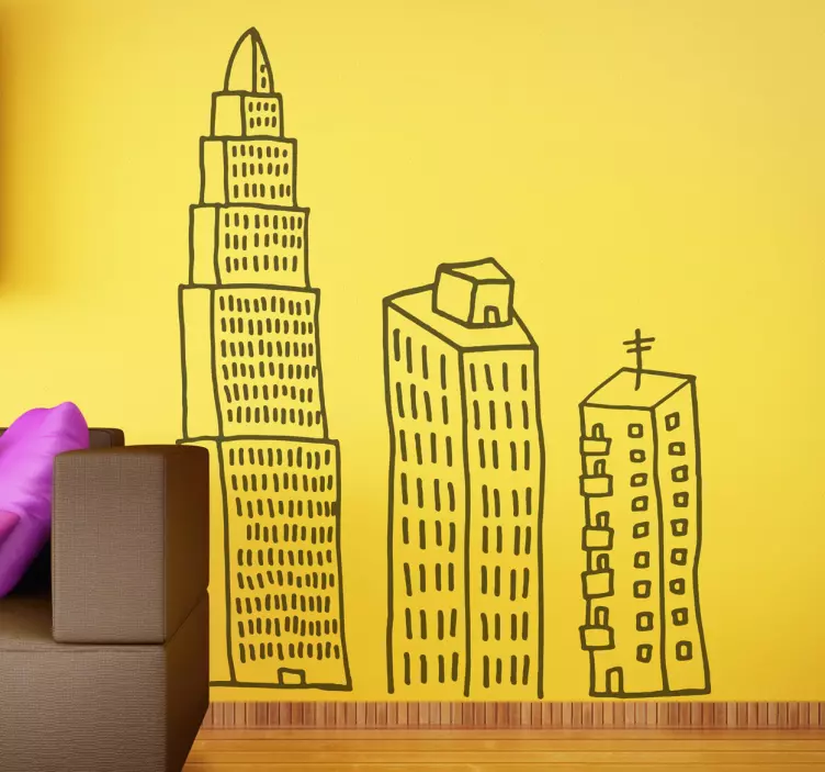 Three Building Line Wall Sticker - TenStickers