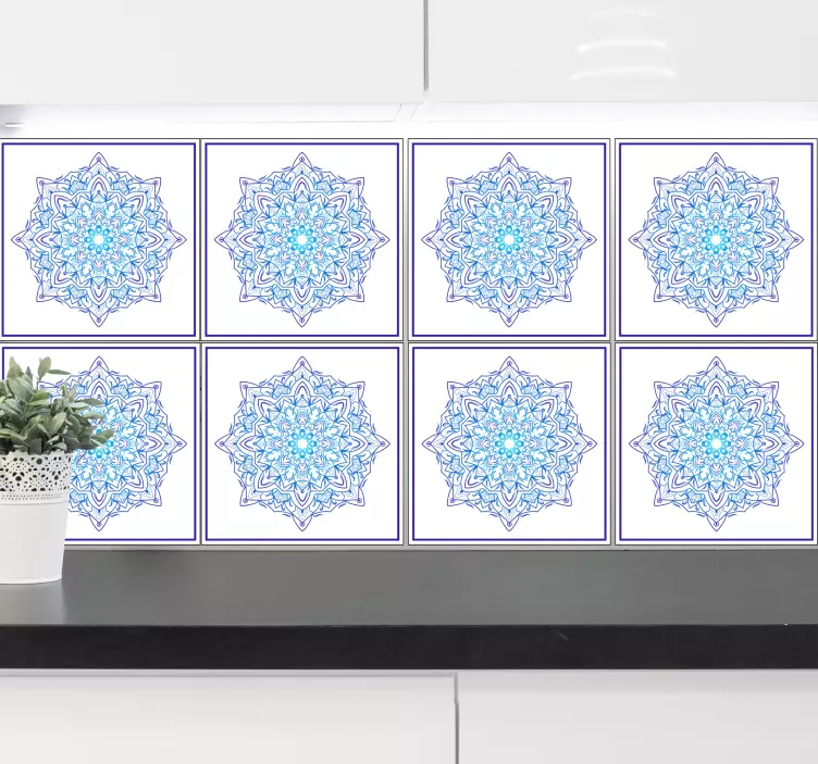 Tile sticker elaborate blue mandala - TenStickers