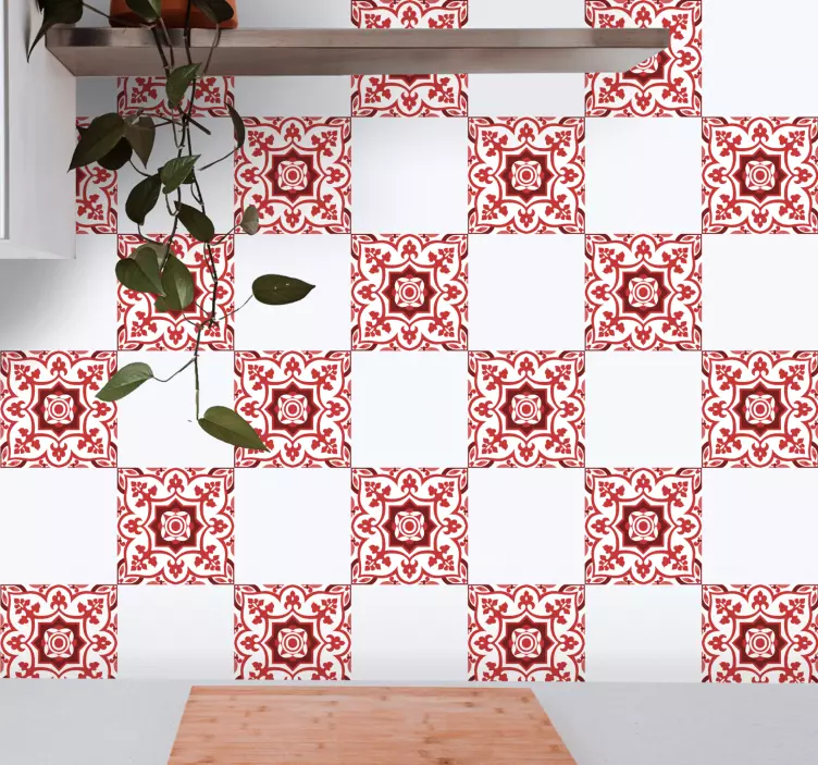 Traditional Red Patterns tile sticker - TenStickers