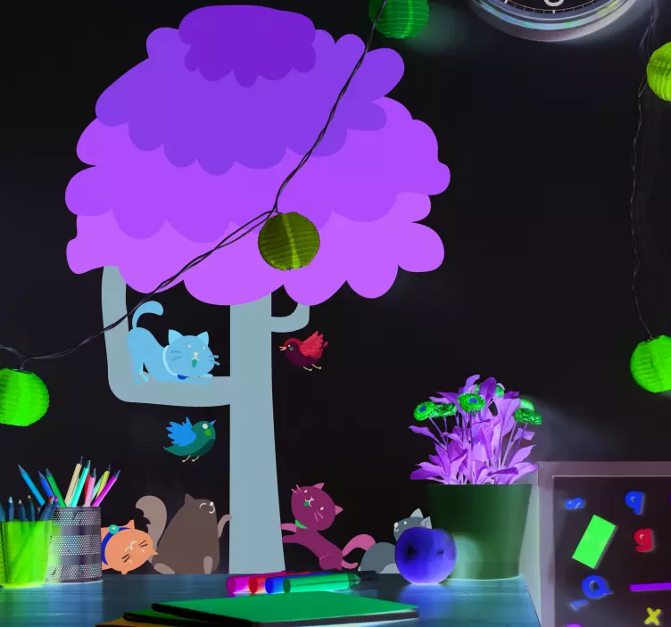 Tree and four cats wall sticker - TenStickers