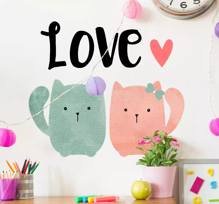 Two Cats Love Wall Sticker - TenStickers