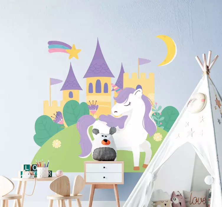 Unicorn Castle Fantasy kid's sticker - TenStickers