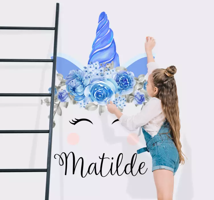 Unicorn Floral Theme kid's sticker - TenStickers