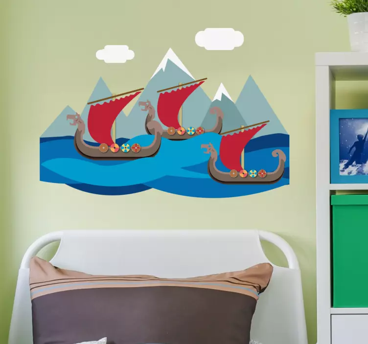 Viking Boats Illustration Sticker - TenStickers