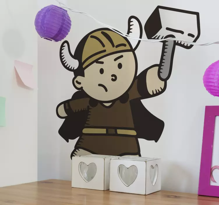 Viking cartoon holding hammer character decal - TenStickers