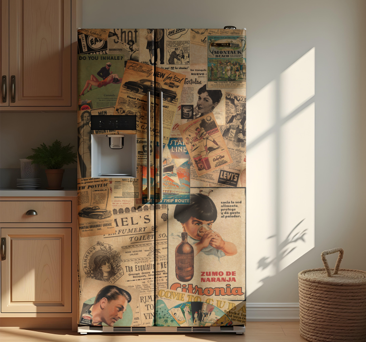 Vintage newspaper ad collage fridge sticker - TenStickers