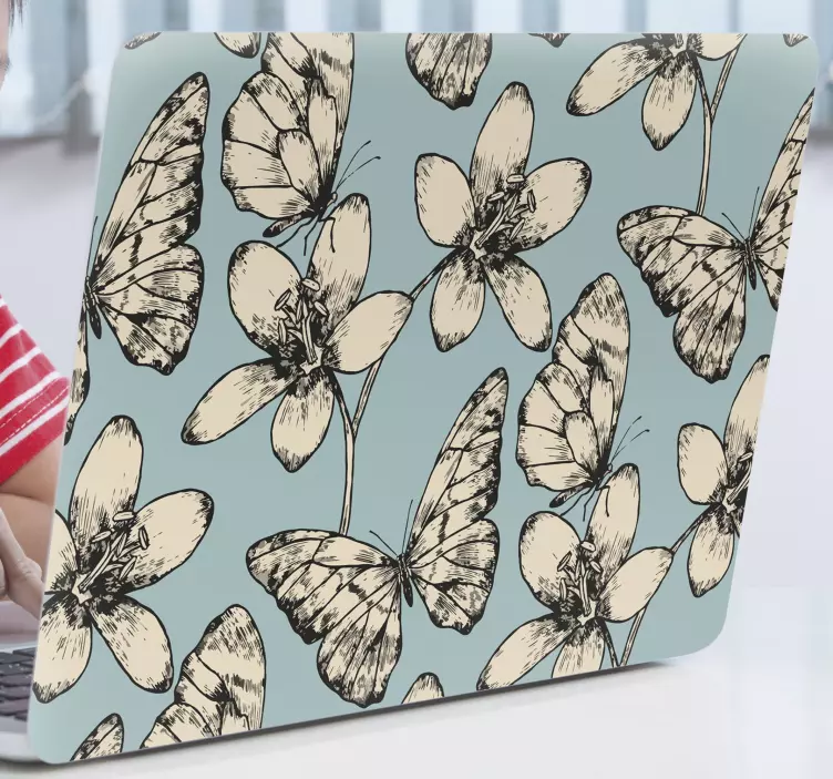 Vintage and floral butterflies laptop sticker - TenStickers