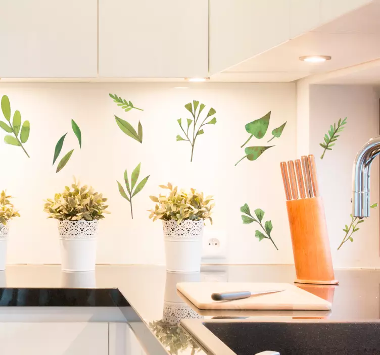 Watercolor leaves plant wall sticker - TenStickers