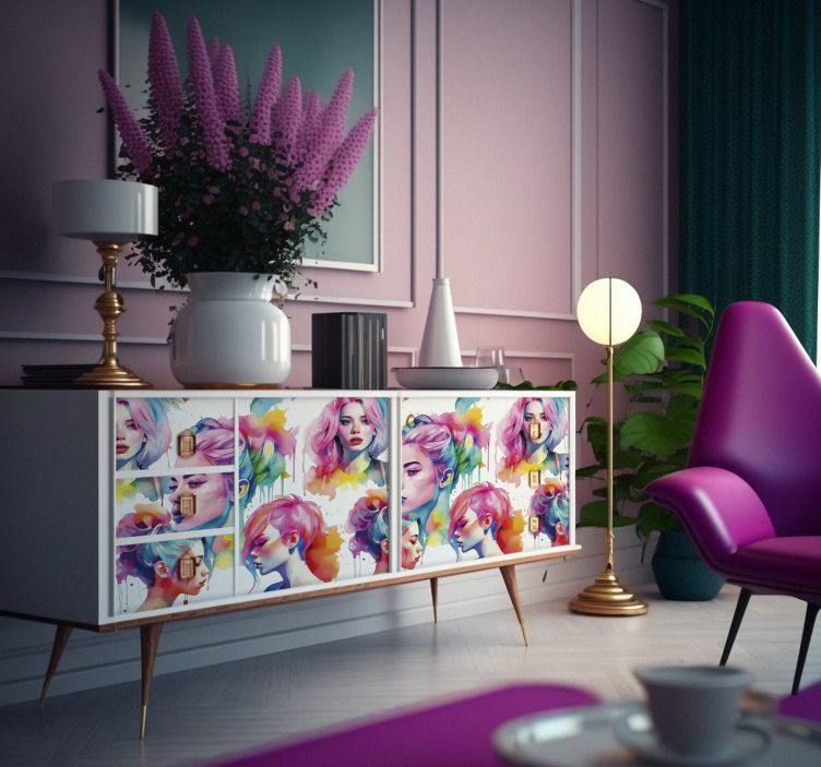 watercolor woman furniture decal  3600 - TenStickers
